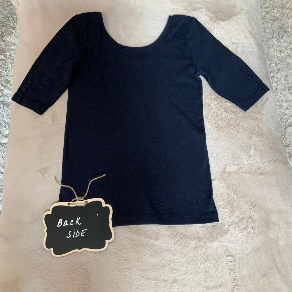 JCrew Blue M Perfect Fit Short Sleeve T Cottagecore Minimalist Monochrome Scandi